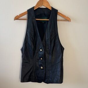 Vintage Danier Leather Black and Gold Buttoned Vest